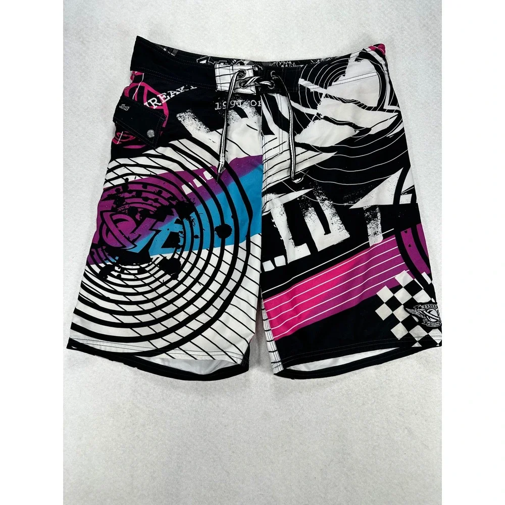 Lost Enterprises Y2K Mens Board Shorts Size 38 Graphic Masters of Mayhem Black